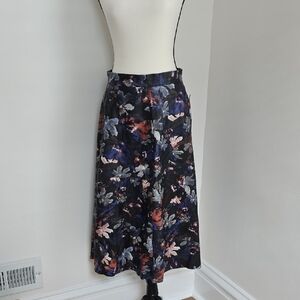 ZARA Women Floral Printed Faux Leather Effect A-Line High Waist Midi Skirt Med